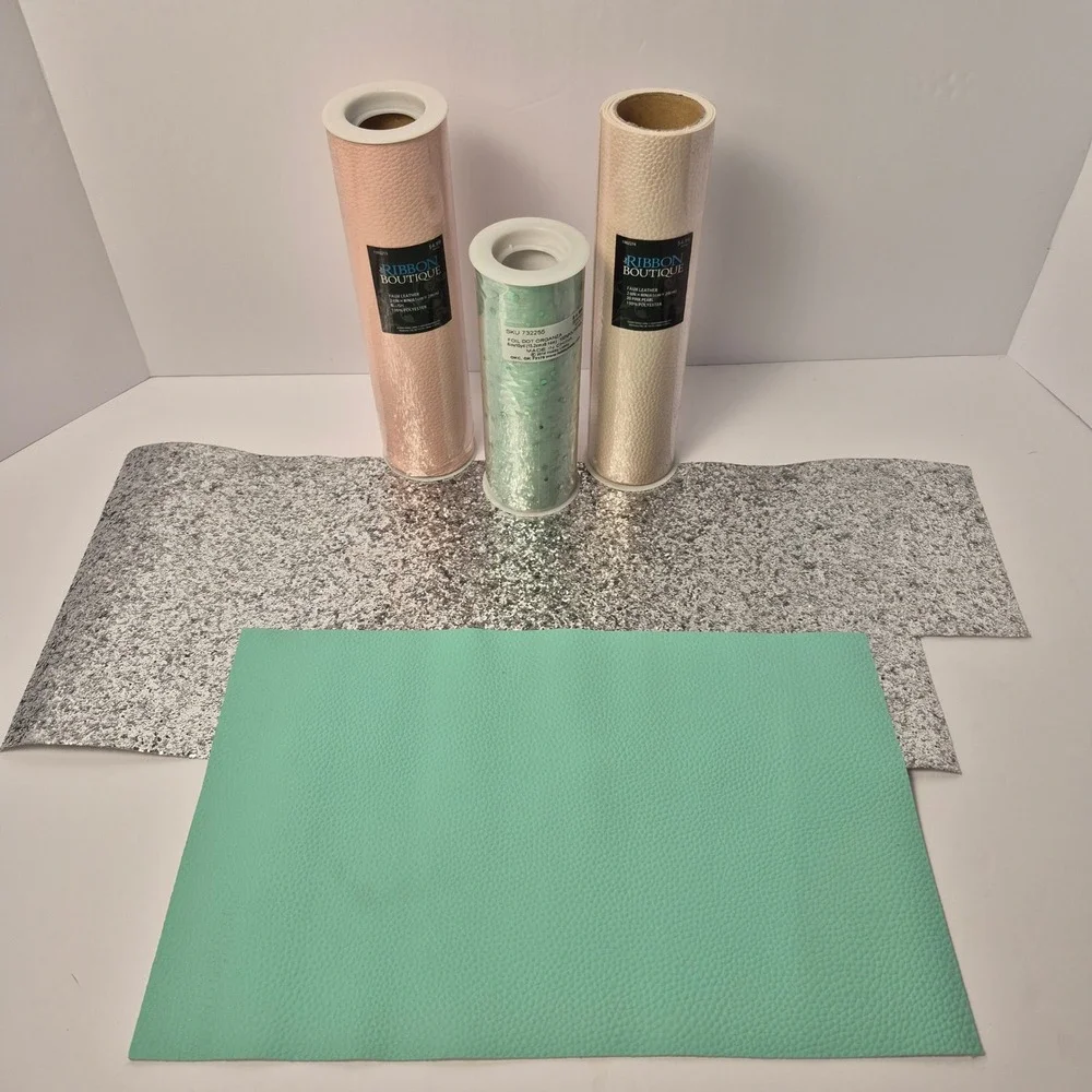 The Ribbon Boutique Faux Leather Organza Fabric Bundle Pink Mint Silver Good DIY